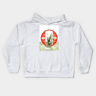 Watercolor irises with a red zen circle lattice Kids Hoodie